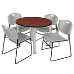 Regency Kee Round Breakroom Table with Post Legs and 4 Zeng Stack Chairs 42