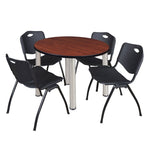 Regency Kee Round Breakroom Table with Post Legs and 4 M Stack Chairs 42