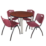 Regency Kee Round Breakroom Table with Post Legs and 4 M Stack Chairs 42