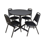 Regency Cain Round Breakroom Table with X - Base and 4 Black Restaurant Stack Chairs 42