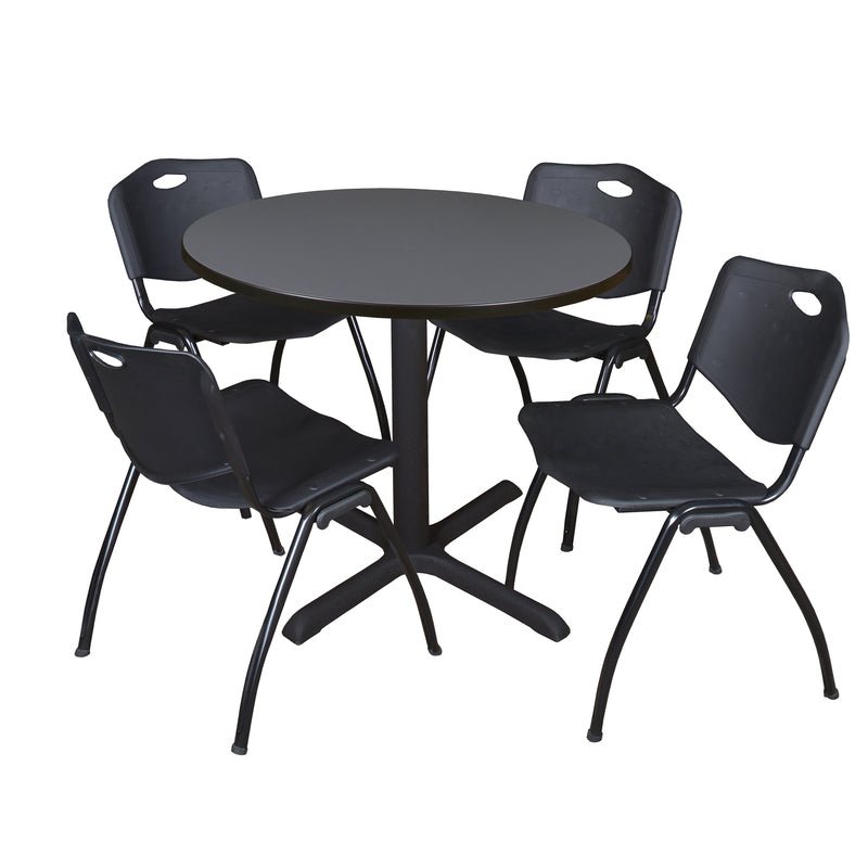 Regency Cain Round Breakroom Table with X - Base and 4 M Stack Chairs 42"W x 42"D x 29"H (REG - TB42R - 47) - SchoolOutlet