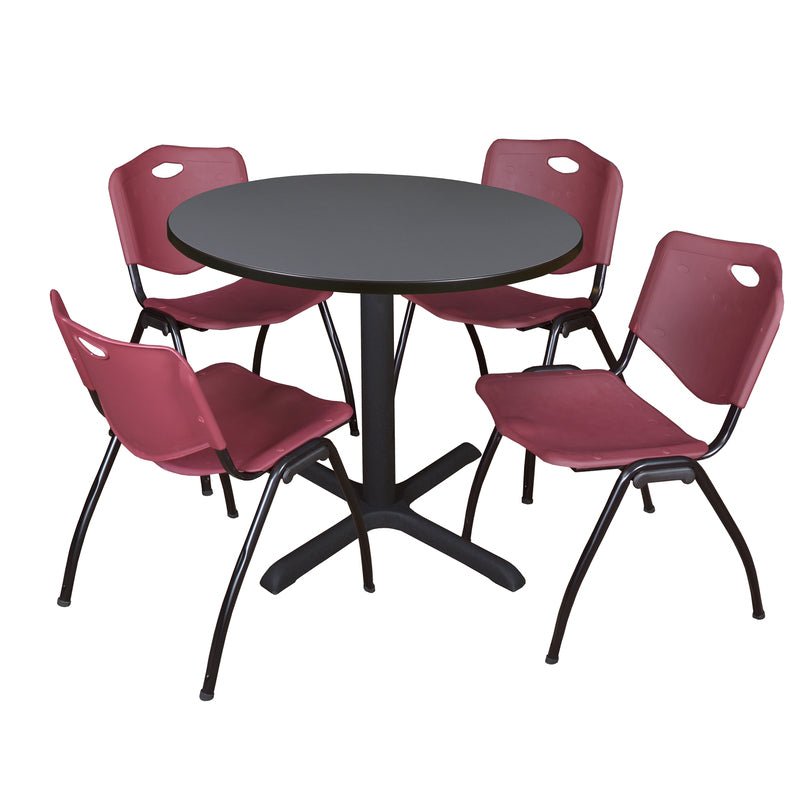 Regency Cain Round Breakroom Table with X - Base and 4 M Stack Chairs 42"W x 42"D x 29"H (REG - TB42R - 47) - SchoolOutlet
