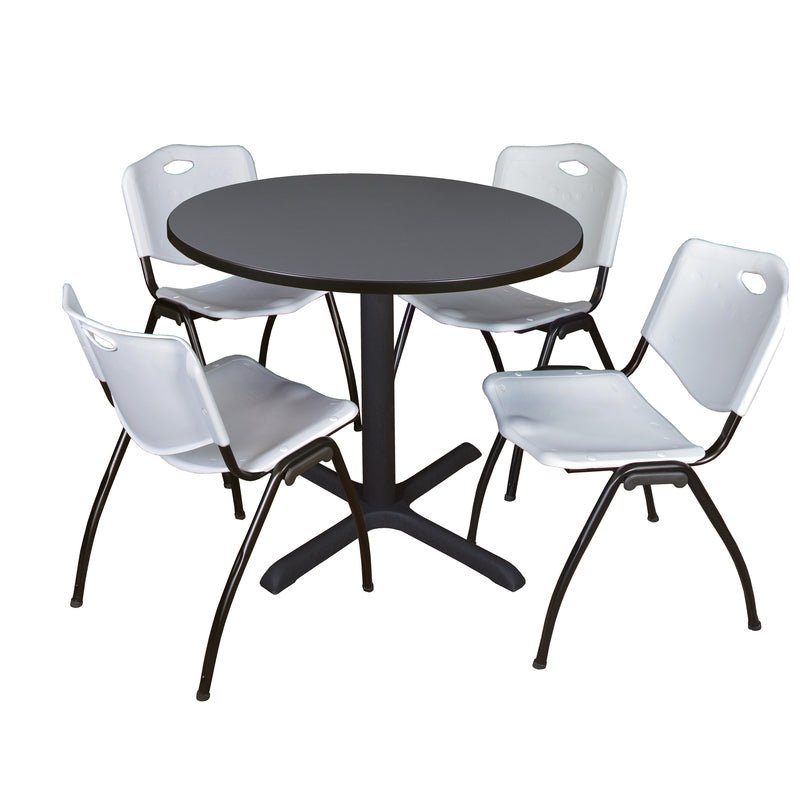 Regency Cain Round Breakroom Table with X - Base and 4 M Stack Chairs 42"W x 42"D x 29"H (REG - TB42R - 47) - SchoolOutlet