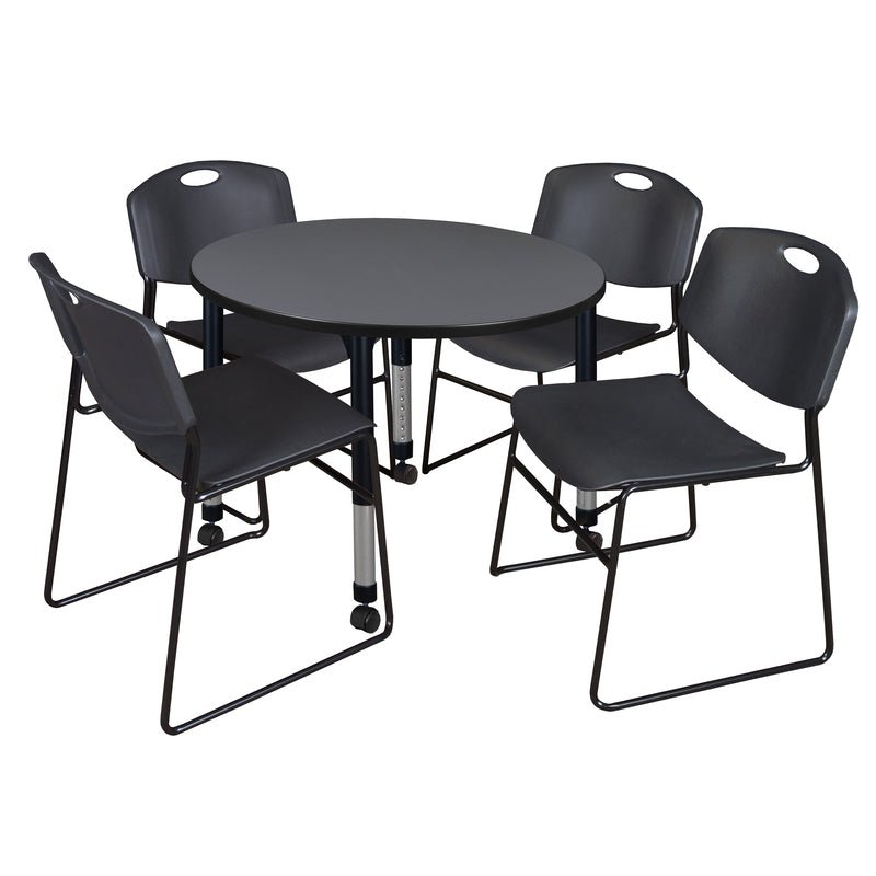 Regency Kee Round Mobile Adjustable Classroom Table and 4 Black Zeng Stack Chairs 42"W x 42"D x 23" - 34"H (REG - TB42RC - 44) - SchoolOutlet