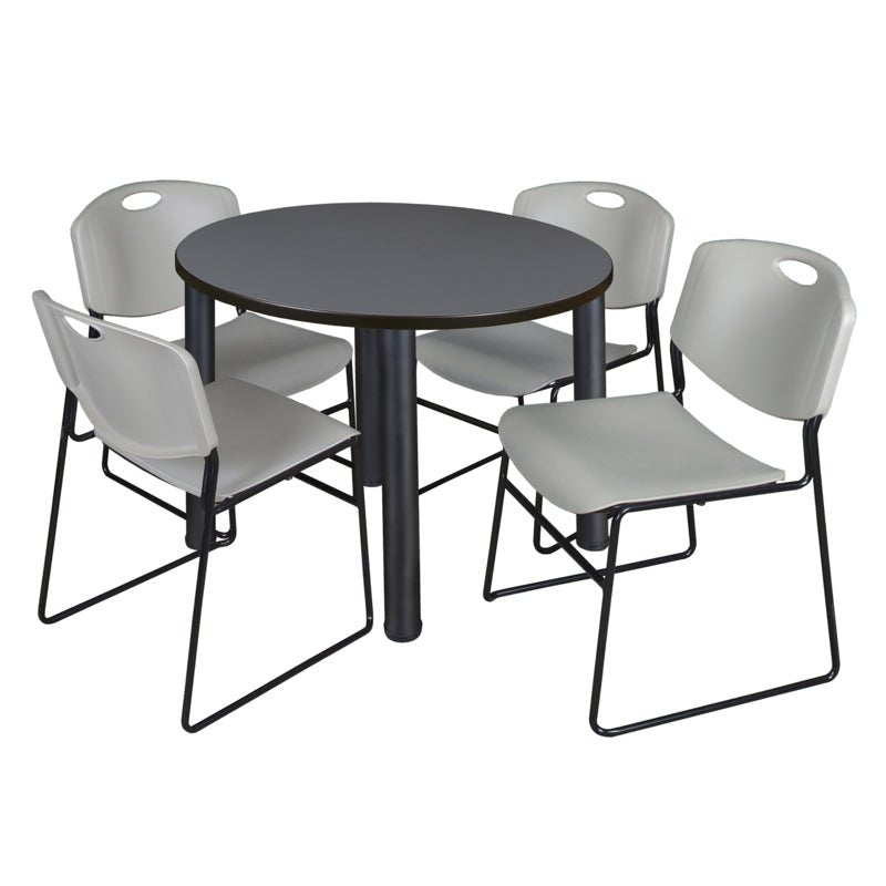 Regency Kee Round Breakroom Table with Post Legs and 4 Zeng Stack Chairs 42"W x 42"D x 29"H (REG - TB42R - 4) - SchoolOutlet