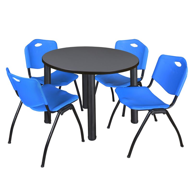 Regency Kee Round Breakroom Table with Post Legs and 4 M Stack Chairs 42"W x 42"D x 29"H (REG - TB42R - 47) - SchoolOutlet