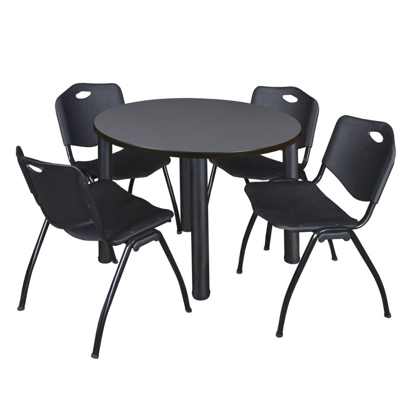 Regency Kee Round Breakroom Table with Post Legs and 4 M Stack Chairs 42"W x 42"D x 29"H (REG - TB42R - 47) - SchoolOutlet