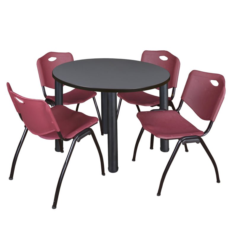 Regency Kee Round Breakroom Table with Post Legs and 4 M Stack Chairs 42"W x 42"D x 29"H (REG - TB42R - 47) - SchoolOutlet