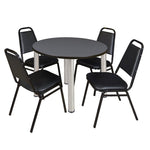 Regency Kee Round Breakroom Table with Post Legs and 4 Black Restaurant Stack Chairs 42