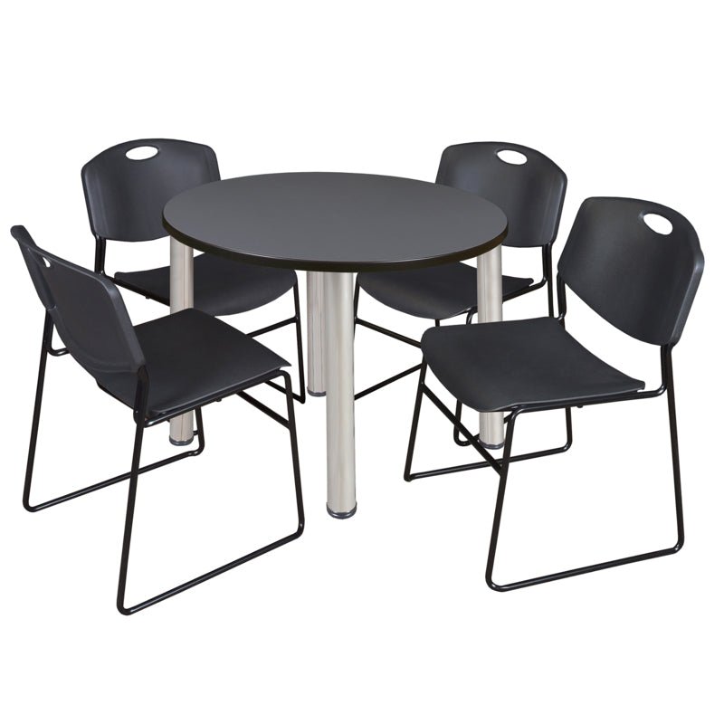 Regency Kee Round Breakroom Table with Post Legs and 4 Zeng Stack Chairs 42"W x 42"D x 29"H (REG - TB42R - 4) - SchoolOutlet