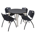 Regency Kee Round Breakroom Table with Post Legs and 4 M Stack Chairs 42