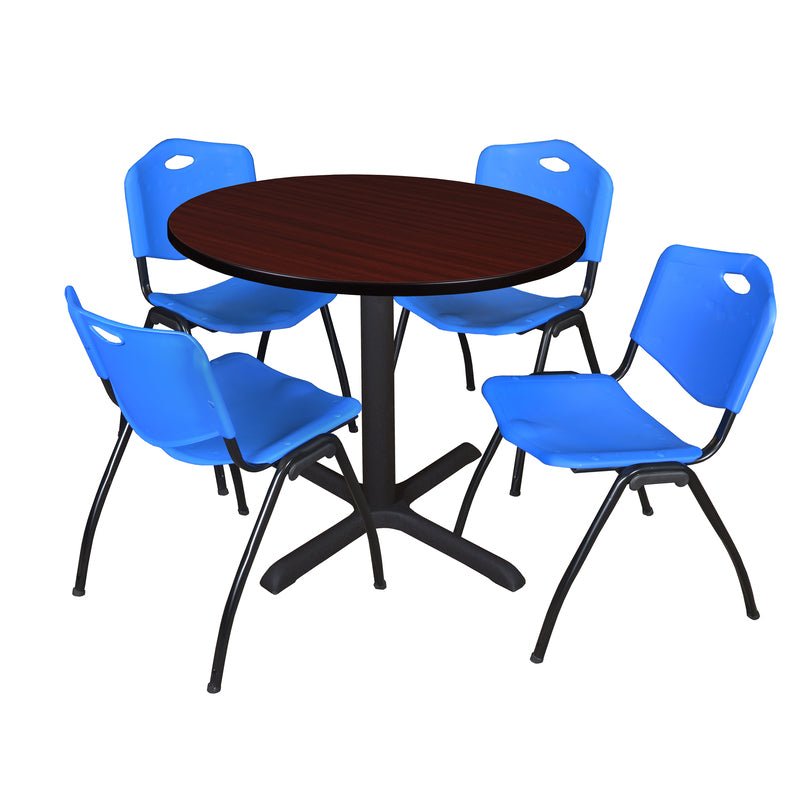 Regency Cain Round Breakroom Table with X - Base and 4 M Stack Chairs 42"W x 42"D x 29"H (REG - TB42R - 47) - SchoolOutlet
