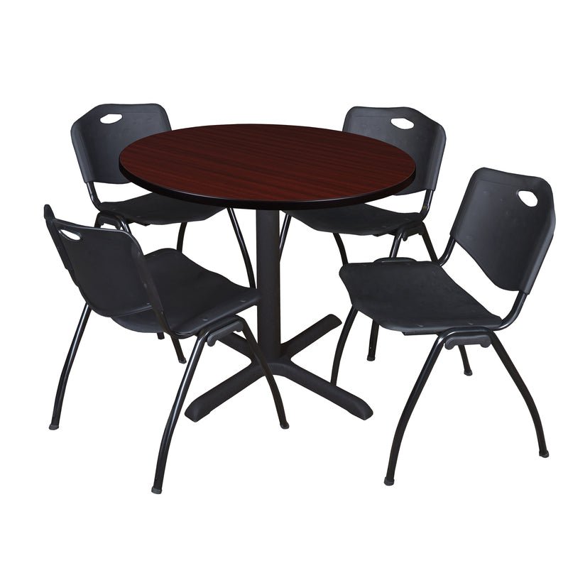 Regency Cain Round Breakroom Table with X - Base and 4 M Stack Chairs 42"W x 42"D x 29"H (REG - TB42R - 47) - SchoolOutlet