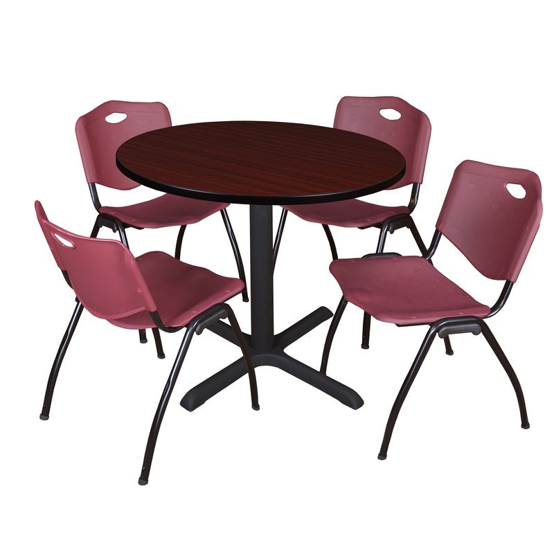 Regency Cain Round Breakroom Table with X - Base and 4 M Stack Chairs 42"W x 42"D x 29"H (REG - TB42R - 47) - SchoolOutlet