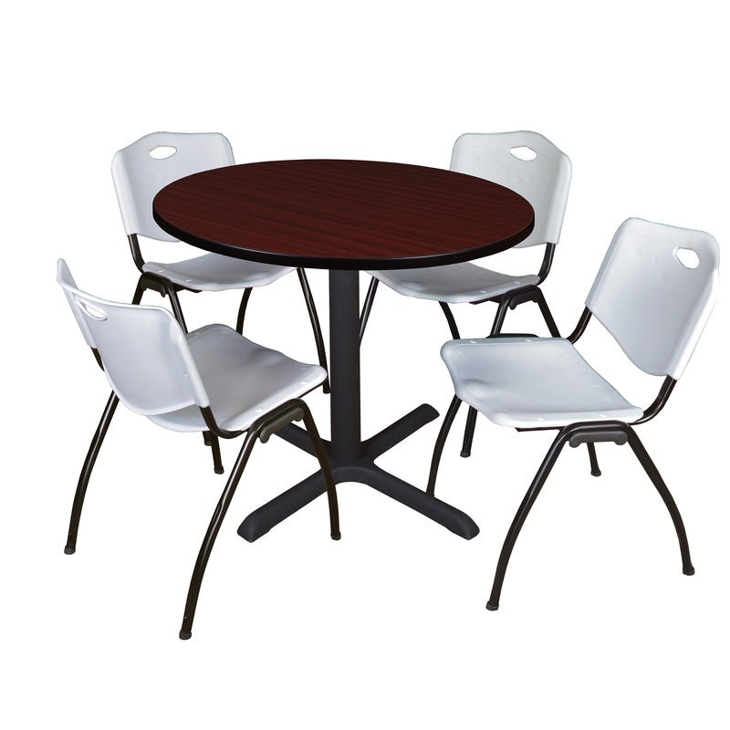 Regency Cain Round Breakroom Table with X - Base and 4 M Stack Chairs 42"W x 42"D x 29"H (REG - TB42R - 47) - SchoolOutlet