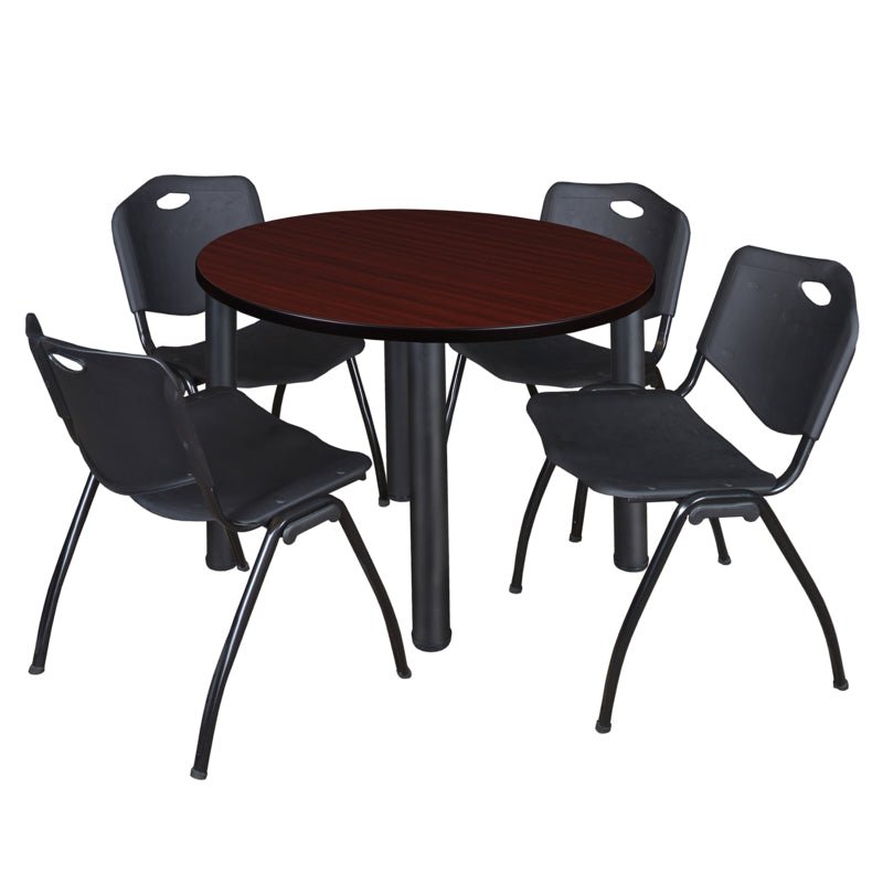 Regency Kee Round Breakroom Table with Post Legs and 4 M Stack Chairs 42"W x 42"D x 29"H (REG - TB42R - 47) - SchoolOutlet