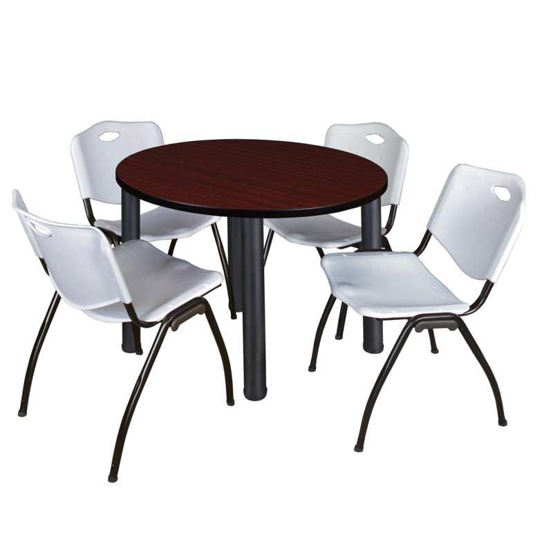 Regency Kee Round Breakroom Table with Post Legs and 4 M Stack Chairs 42"W x 42"D x 29"H (REG - TB42R - 47) - SchoolOutlet