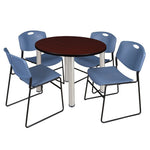 Regency Kee Round Breakroom Table with Post Legs and 4 Zeng Stack Chairs 42