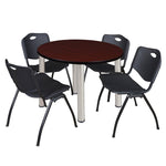 Regency Kee Round Breakroom Table with Post Legs and 4 M Stack Chairs 42