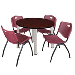 Regency Kee Round Breakroom Table with Post Legs and 4 M Stack Chairs 42