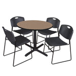 Regency Cain Round Breakroom Table with X - Base and 4 Zeng Stack Chairs 42