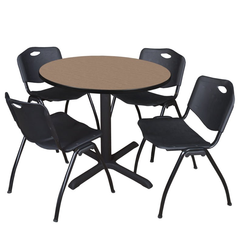 Regency Cain Round Breakroom Table with X - Base and 4 M Stack Chairs 42"W x 42"D x 29"H (REG - TB42R - 47) - SchoolOutlet