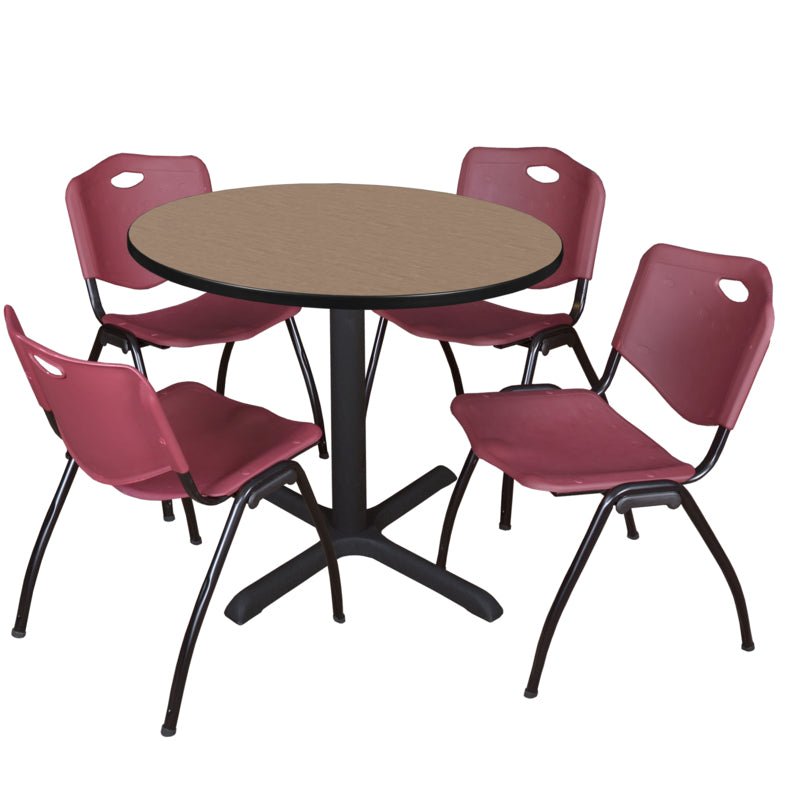 Regency Cain Round Breakroom Table with X - Base and 4 M Stack Chairs 42"W x 42"D x 29"H (REG - TB42R - 47) - SchoolOutlet