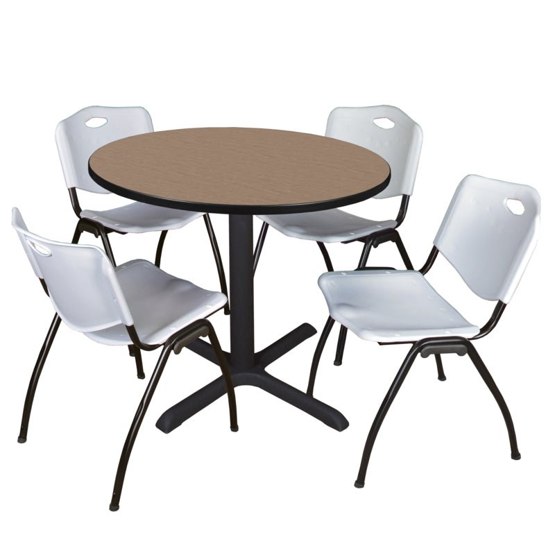 Regency Cain Round Breakroom Table with X - Base and 4 M Stack Chairs 42"W x 42"D x 29"H (REG - TB42R - 47) - SchoolOutlet