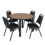 Regency Kee Round Breakroom Table with Post Legs and 4 Black Restaurant Stack Chairs 42