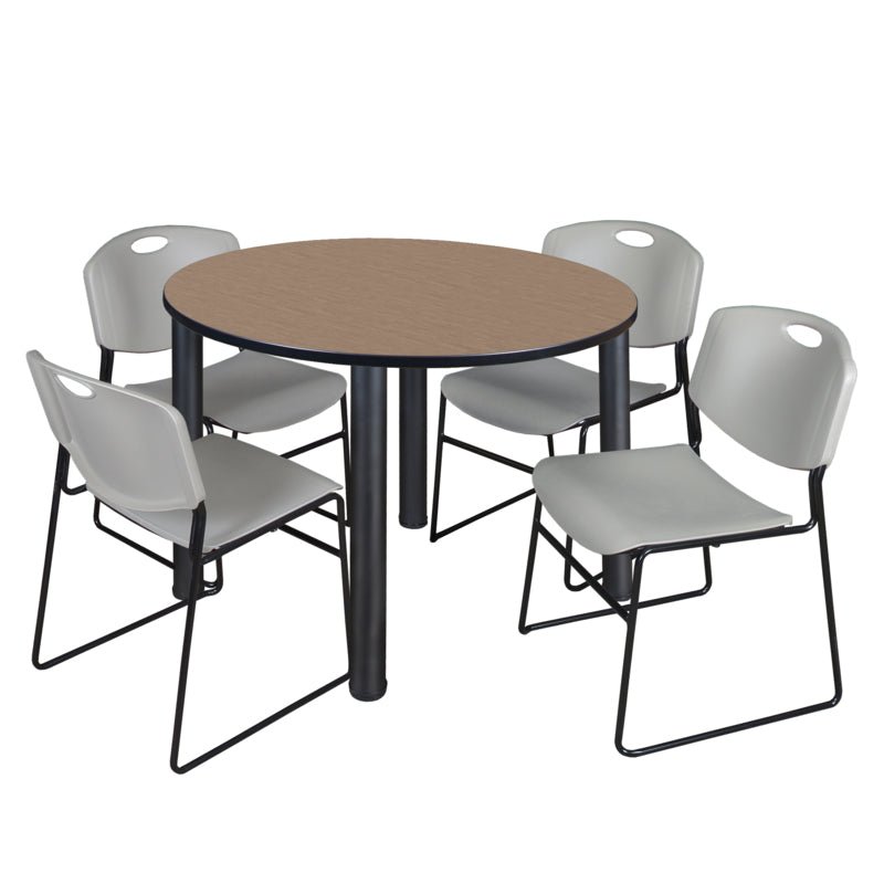 Regency Kee Round Breakroom Table with Post Legs and 4 Zeng Stack Chairs 42"W x 42"D x 29"H (REG - TB42R - 4) - SchoolOutlet