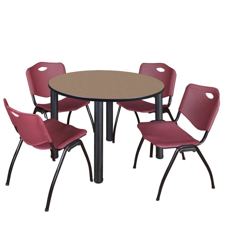 Regency Kee Round Breakroom Table with Post Legs and 4 M Stack Chairs 42"W x 42"D x 29"H (REG - TB42R - 47) - SchoolOutlet