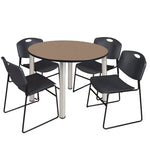 Regency Kee Round Breakroom Table with Post Legs and 4 Zeng Stack Chairs 42