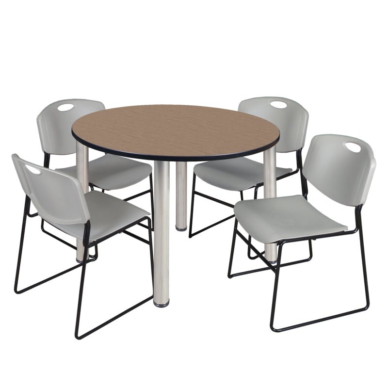 Regency Kee Round Breakroom Table with Post Legs and 4 Zeng Stack Chairs 42"W x 42"D x 29"H (REG - TB42R - 4) - SchoolOutlet