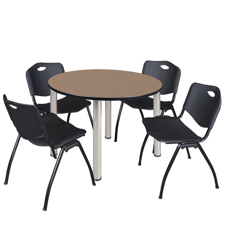 Regency Kee Round Breakroom Table with Post Legs and 4 M Stack Chairs 42"W x 42"D x 29"H (REG - TB42R - 47) - SchoolOutlet
