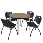 Regency Kee Round Breakroom Table with Post Legs and 4 M Stack Chairs 42
