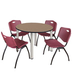 Regency Kee Round Breakroom Table with Post Legs and 4 M Stack Chairs 42