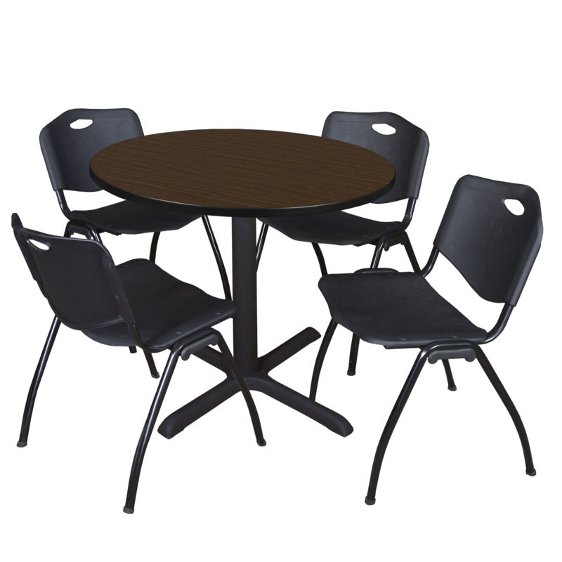 Regency Cain Round Breakroom Table with X - Base and 4 M Stack Chairs 42"W x 42"D x 29"H (REG - TB42R - 47) - SchoolOutlet