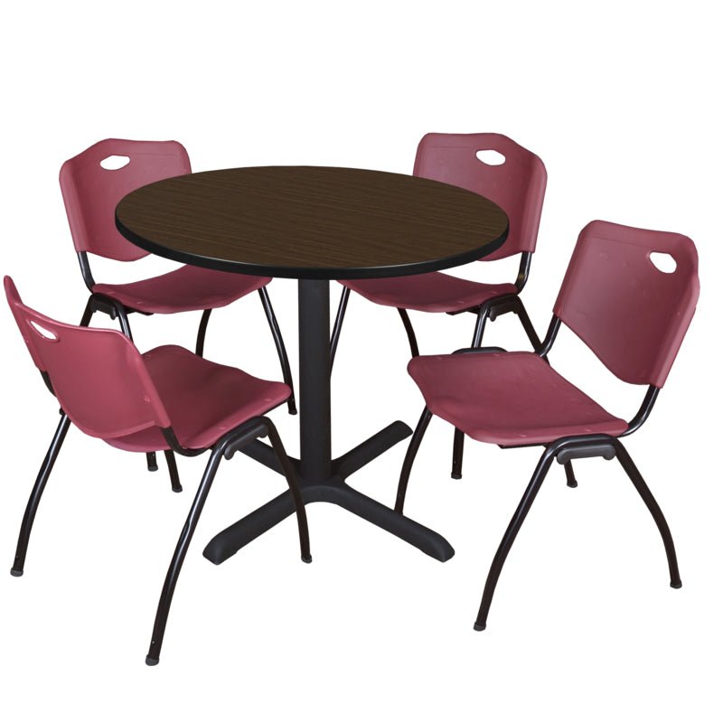 Regency Cain Round Breakroom Table with X - Base and 4 M Stack Chairs 42"W x 42"D x 29"H (REG - TB42R - 47) - SchoolOutlet