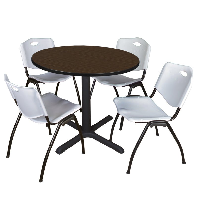 Regency Cain Round Breakroom Table with X - Base and 4 M Stack Chairs 42"W x 42"D x 29"H (REG - TB42R - 47) - SchoolOutlet