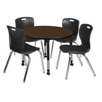 Regency Kee Round Mobile Adjustable Classroom Table and 4 Andy Stack Chairs 42
