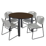 Regency Kee Round Breakroom Table with Post Legs and 4 Zeng Stack Chairs 42