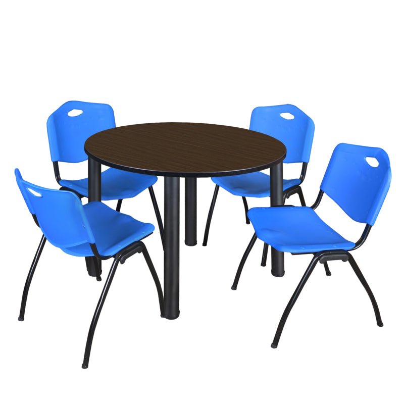 Regency Kee Round Breakroom Table with Post Legs and 4 M Stack Chairs 42"W x 42"D x 29"H (REG - TB42R - 47) - SchoolOutlet