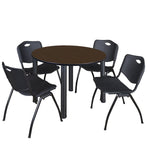 Regency Kee Round Breakroom Table with Post Legs and 4 M Stack Chairs 42