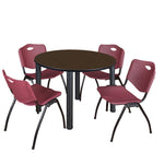 Regency Kee Round Breakroom Table with Post Legs and 4 M Stack Chairs 42