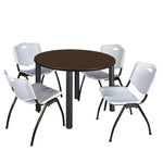 Regency Kee Round Breakroom Table with Post Legs and 4 M Stack Chairs 42