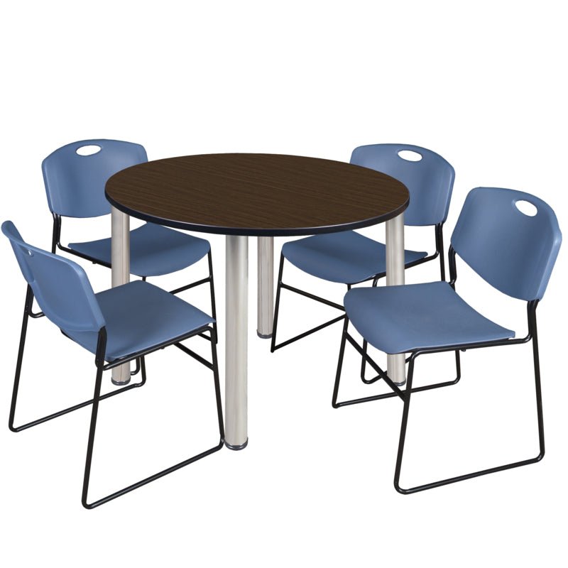 Regency Kee Round Breakroom Table with Post Legs and 4 Zeng Stack Chairs 42"W x 42"D x 29"H (REG - TB42R - 4) - SchoolOutlet
