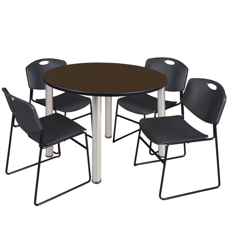 Regency Kee Round Breakroom Table with Post Legs and 4 Zeng Stack Chairs 42"W x 42"D x 29"H (REG - TB42R - 4) - SchoolOutlet