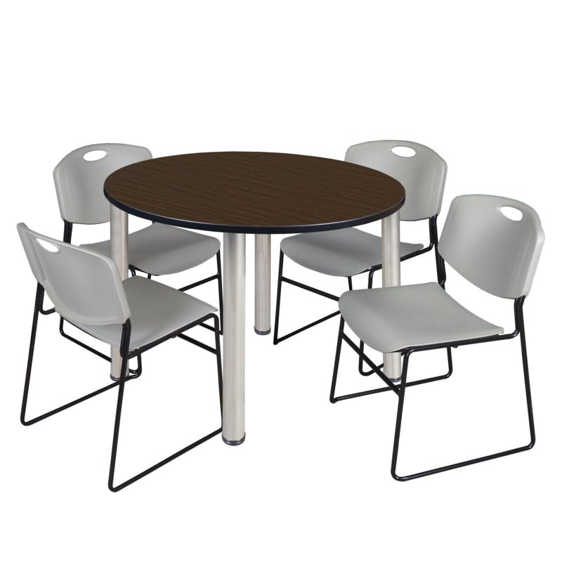 Regency Kee Round Breakroom Table with Post Legs and 4 Zeng Stack Chairs 42"W x 42"D x 29"H (REG - TB42R - 4) - SchoolOutlet