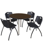 Regency Kee Round Breakroom Table with Post Legs and 4 M Stack Chairs 42