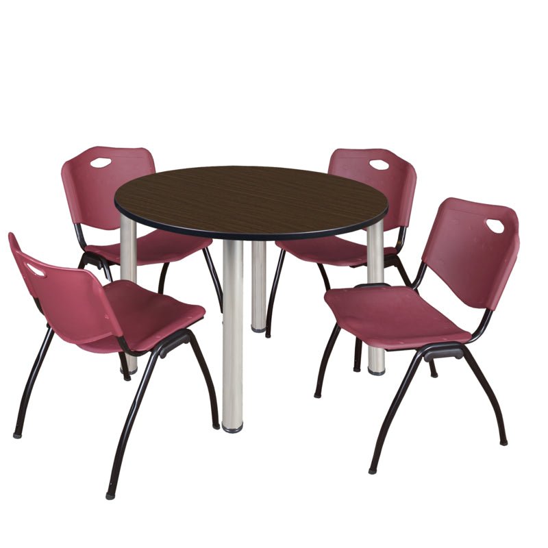 Regency Kee Round Breakroom Table with Post Legs and 4 M Stack Chairs 42"W x 42"D x 29"H (REG - TB42R - 47) - SchoolOutlet